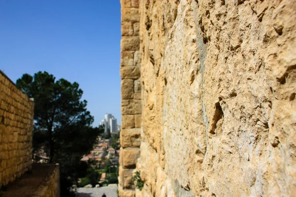 Primer Plano Del Muro Exterior Antigua Ciudad Jerusalén Israel —  Fotos de Stock