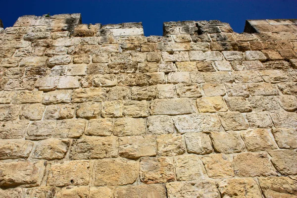 Nahaufnahme Der Außenmauer Der Altstadt Von Jerusalem Israel — Stockfoto