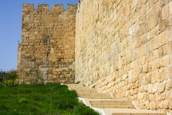 Avvicinamento Delle Mura Esterne Della Città Vecchia Gerusalemme Israele — Foto Stock