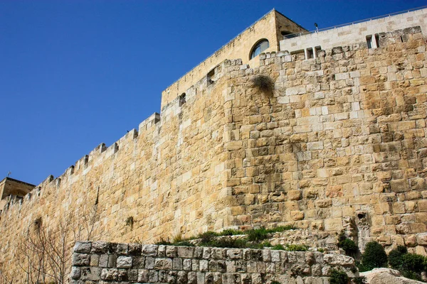 Primer Plano Del Muro Exterior Antigua Ciudad Jerusalén Israel — Foto de Stock