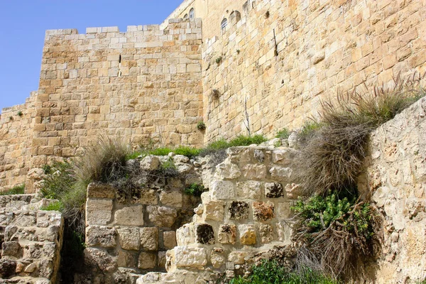Close Van Buitenste Muur Van Oude Stad Van Jeruzalem Israël — Stockfoto