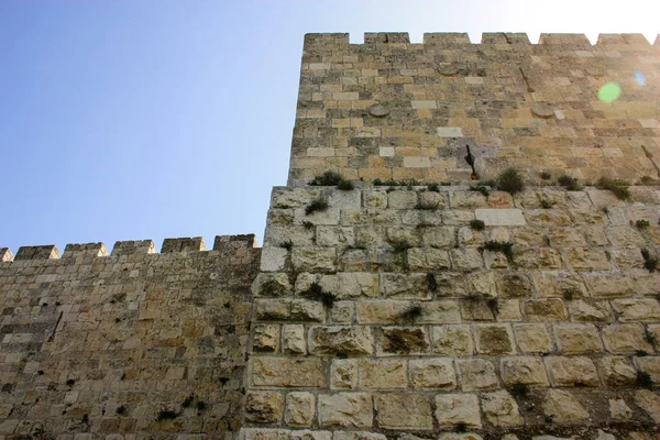 Primer Plano Del Muro Exterior Antigua Ciudad Jerusalén Israel — Foto de Stock