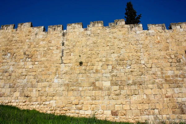 Gros Plan Muraille Extérieure Vieille Ville Jérusalem Israël — Photo