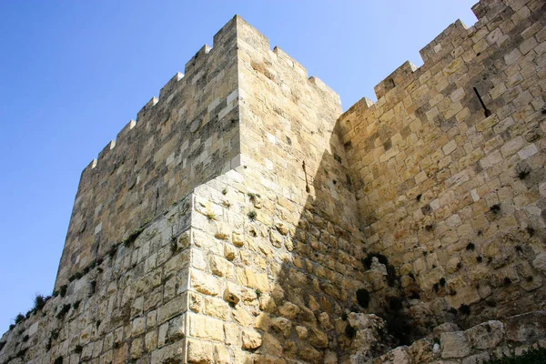 Primer Plano Del Muro Exterior Antigua Ciudad Jerusalén Israel — Foto de Stock