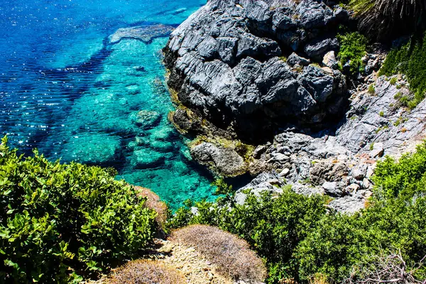 Vista Sulla Spiaggia Sulla Costa Dell Isola Creta — Foto Stock