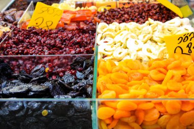 Mahane Yehuda Pazar Kudüs İsrail tezgahta Kuruyemiş