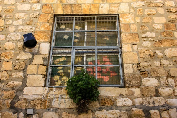 Close Van Een Venster Oude Stad Jeruzalem Israël — Stockfoto