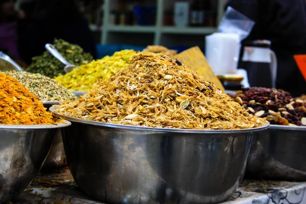 Kudüs Srail Mahane Yehuda Markette Satılan Renkli Baharat Kapandı — Stok fotoğraf