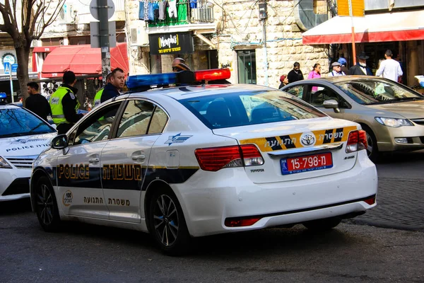 Auto Della Polizia Parcheggiata Sulla Strada Gerusalemme Mattina — Foto Stock