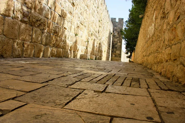 Uitzicht Straat Van Oude Stad Jeruzalem Ochtend — Stockfoto
