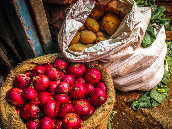 Close Vários Vegetais Vendidos Mercado Sul Índia — Fotografia de Stock