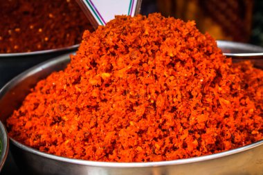 Değişik baharat Hindistan piyasada satılan bir closeup 