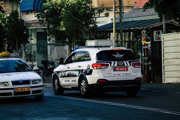 Tel Aviv Israel Diciembre 2019 Vista Coche Policía Israelí Rodando — Foto de Stock