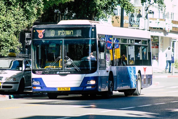 Tel Aviv Israel Dezembro 2019 Vista Tradicional Ônibus Público Israelense — Fotografia de Stock