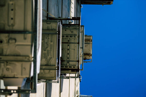 Tel Aviv Israel January 23, 2020 View of a unit air conditioning on a facade of a building in the streets of Tel Aviv in the afternoon