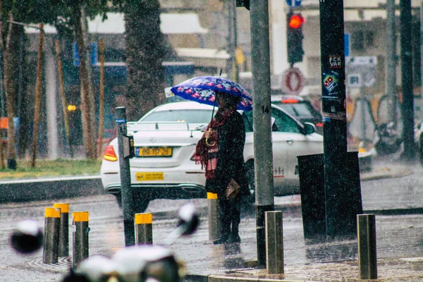 Tel Aviv Srail Şubat 2020 Kışın Yağmurlu Bir Günde Tel — Stok fotoğraf