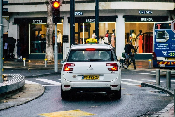 Tel Aviv Israël Février 2020 Vue Taxi Traditionnel Israélien Roulant — Photo