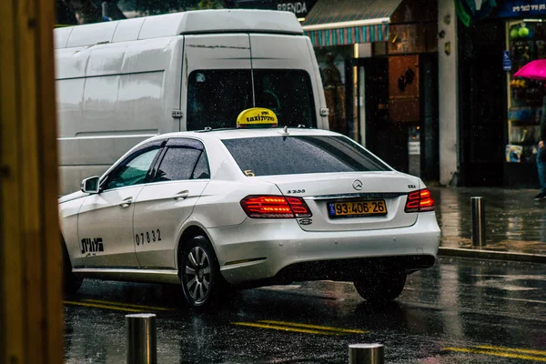 Tel Aviv Israël Février 2020 Vue Taxi Traditionnel Israélien Roulant — Photo