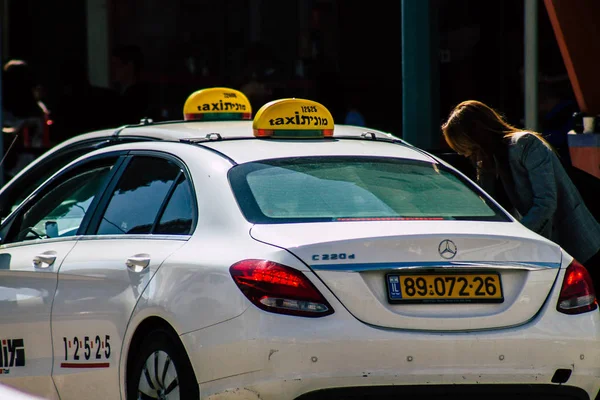 Tel Aviv Israel Února 2020 Pohled Tradiční Izraelské Taxi Ulicích — Stock fotografie