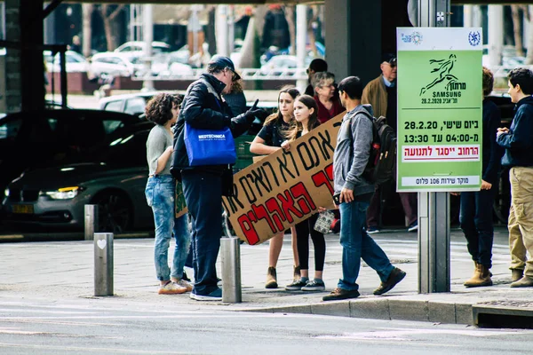 Tel Aviv Israel Februari 2020 Visa Oidentifierade Israeliska Tonåringar Demonstrera — Stockfoto