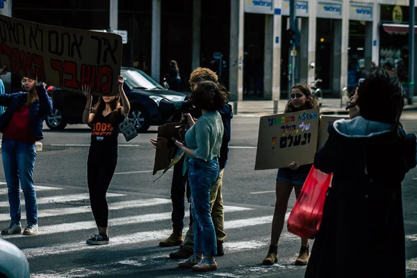 Tel Aviv Israel Února 2020 Pohled Neidentifikované Izraelské Teenagery Demonstrující — Stock fotografie