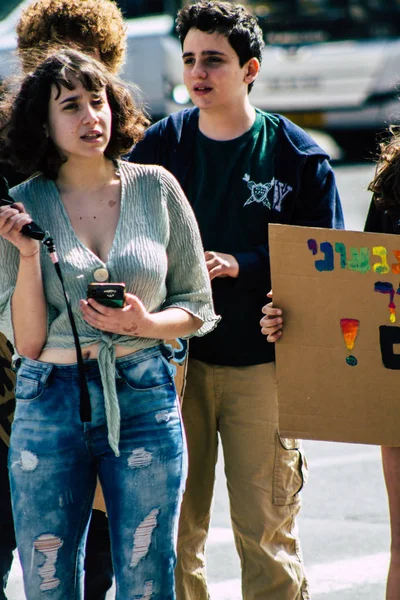 Tel Aviv Israel Února 2020 Pohled Neidentifikované Izraelské Teenagery Demonstrující — Stock fotografie