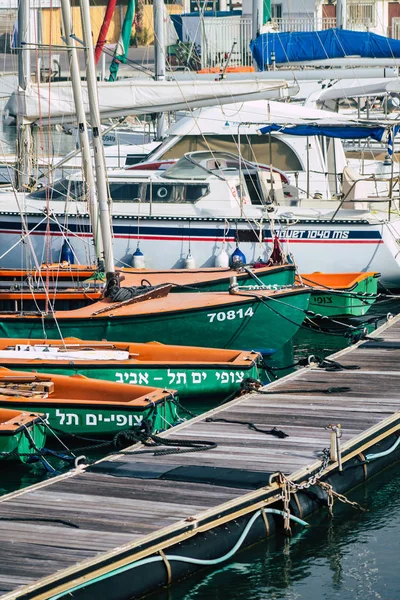 Tel Aviv Israel Febrero 2020 Vista Barcos Amarrados Puerto Deportivo — Foto de Stock