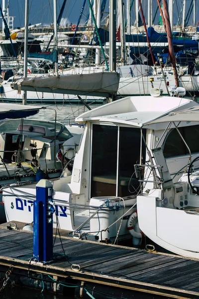Tel Aviv Israel February 2020 View Boats Moored Tel Aviv — Stock Photo, Image