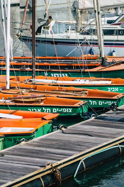 Tel Aviv Israel Febrero 2020 Vista Barcos Amarrados Puerto Deportivo — Foto de Stock