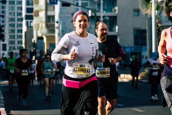 Tel Aviv Israel February 2020 View Unidentified People Running Marathon — Stock Photo, Image