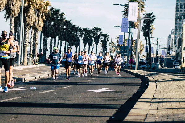 Tel Aviv Izrael Február 2020 Tekintse Meg Azonosítatlan Emberek Futás — Stock Fotó