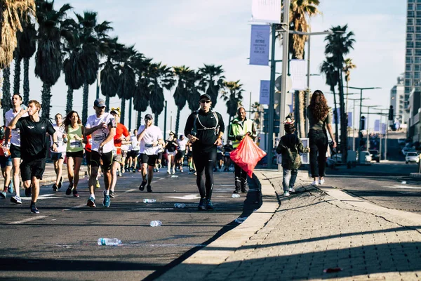 Tel Aviv Israel February 2020 View Unidentified People Running Marathon — Stock Photo, Image