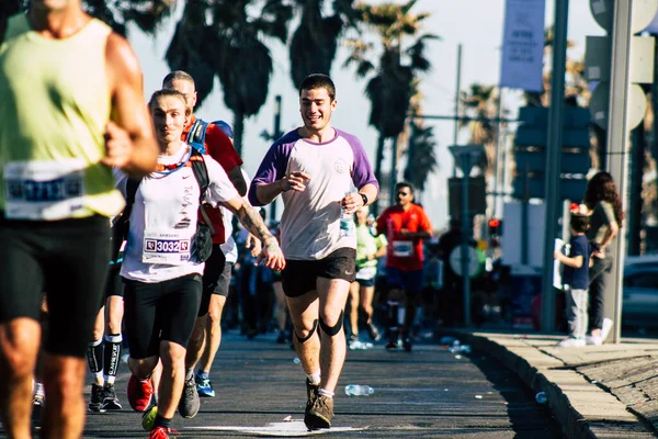Tel Aviv Israel Febrero 2020 Vista Personas Identificadas Corriendo Maratón —  Fotos de Stock