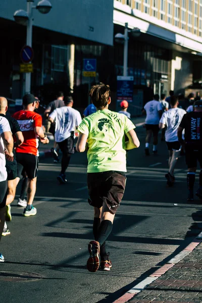 Tel Aviv Israel Února 2020 Pohled Neidentifikované Běžce Maratonu Ulicích — Stock fotografie