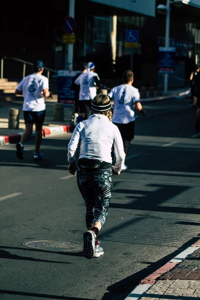 Tel Aviv Israel Února 2020 Pohled Neidentifikované Běžce Maratonu Ulicích — Stock fotografie