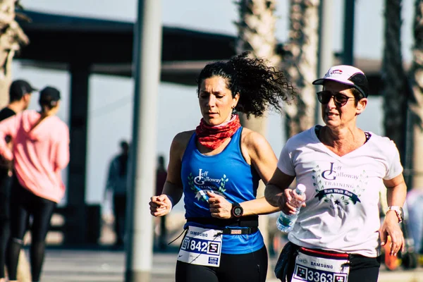 Tel Aviv Israel February 2020 View Unidentified People Running Marathon — Stock Photo, Image