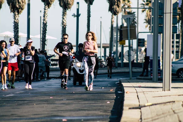 Tel Aviv Israel Febrero 2020 Vista Personas Identificadas Corriendo Maratón — Foto de Stock