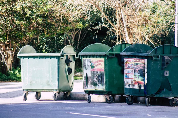 Paphos Chipre Fevereiro 2020 Fecho Contentor Lixo Nas Ruas Paphos — Fotografia de Stock
