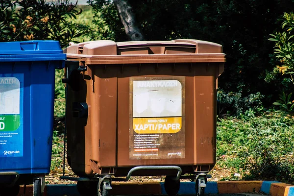 Paphos Cyprus February 2020 Closeup Garbage Container Streets Paphos Afternoon — Stock Photo, Image
