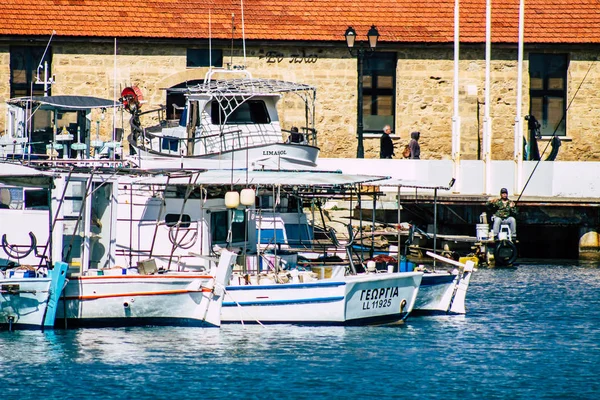 Paphos Chipre Marzo 2020 Vista Barcos Amarrados Puerto Paphos Por — Foto de Stock