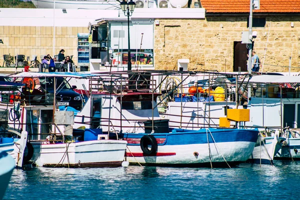 Пафос Кіпр Березня 2020 Вид Човни Пришвартовані Гавані Пафос Після — стокове фото