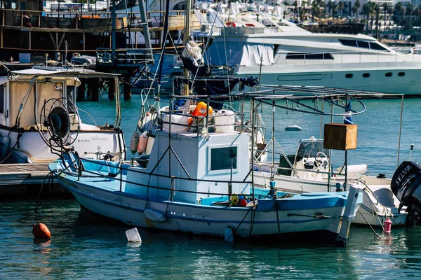 Paphos Chipre Marzo 2020 Vista Barcos Amarrados Puerto Paphos Por — Foto de Stock