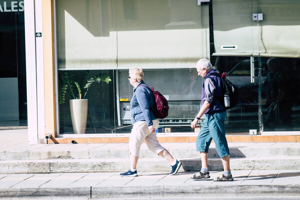 Paphos Cyprus February 29, 2020 View of unidentified people walking in the streets of Paphos in the afternoon
