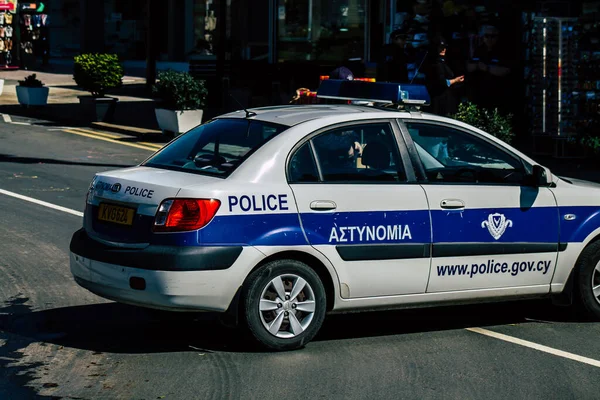 Paphos Zypern März 2020 Blick Auf Ein Polizeiauto Das Nachmittag — Stockfoto