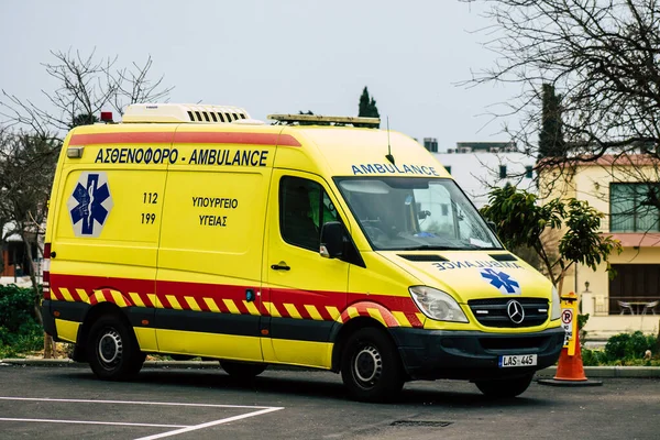Paphos Cyprus March 2020 View Traditional Ambulance Parked Streets Paphos — Stock Photo, Image