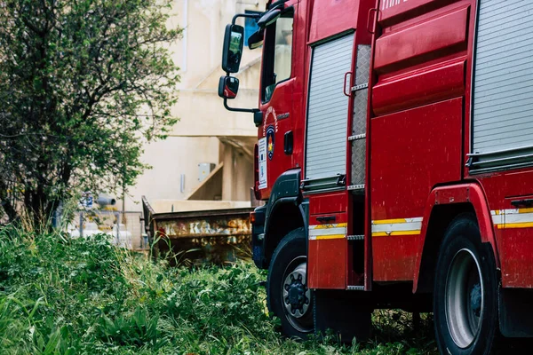 Paphos Chipre Marzo 2020 Vista Camión Bomberos Chipriota Sitio Intervención —  Fotos de Stock