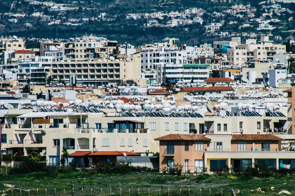 Paphos Chipre Março 2020 Vista Uma Fachada Edifício Nas Ruas — Fotografia de Stock