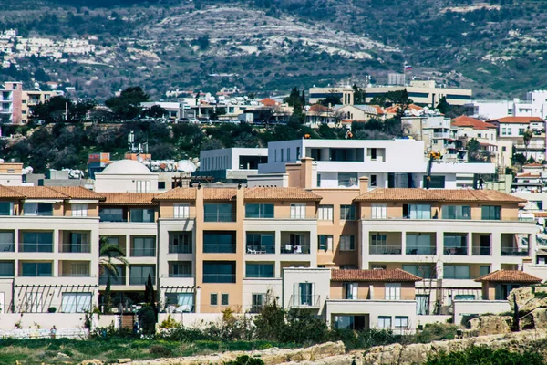 Paphos Chipre Março 2020 Vista Uma Fachada Edifício Nas Ruas — Fotografia de Stock