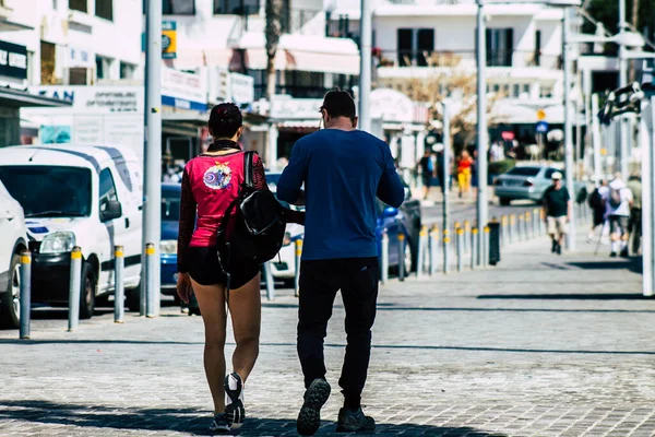 Paphos Chipre Marzo 2020 Vista Turista Identificado Caminando Por Las — Foto de Stock