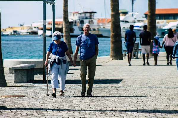 Paphos Chipre Marzo 2020 Vista Turista Identificado Caminando Por Las — Foto de Stock